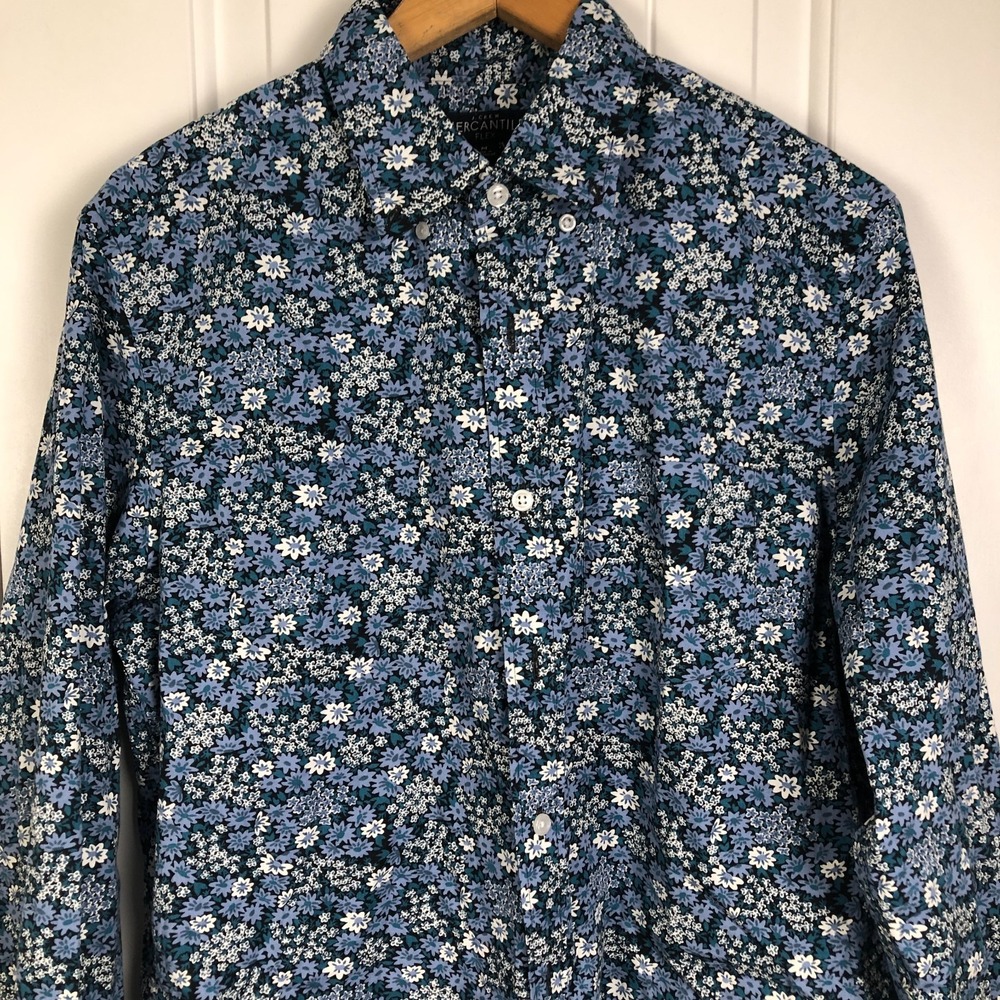 J.Crew Mercantile Flex Mens‎ Button Down Shirt Size Medium Blue Floral Cotton - Picture 3 of 6
